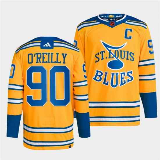 Men St Louis Blues 90 Ryan O 27Reilly Yellow 2022 #23 Reverse Retro Stitched Jersey->seattle kraken->NHL Jersey