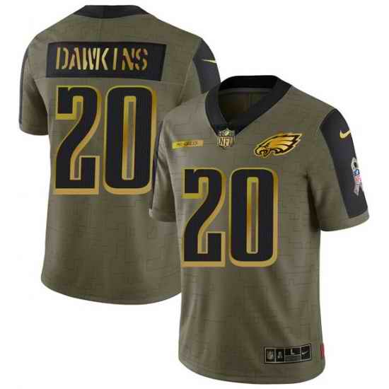 Men Philadelphia Eagles #20 Brian Dawkins 2021 Olive Camo Salute To Service Golden Limited Stitched Jersey->new york giants->NFL Jersey
