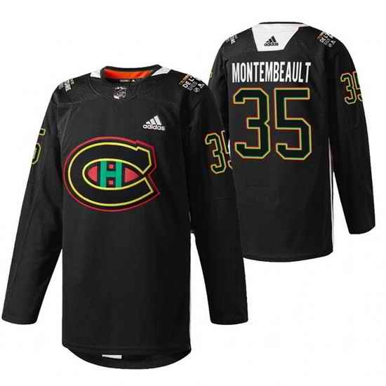 Men Montreal Canadiens #35 Sam Montembeault 2022 Black Warm Up History Night Stitched Jerse->florida panthers->NHL Jersey