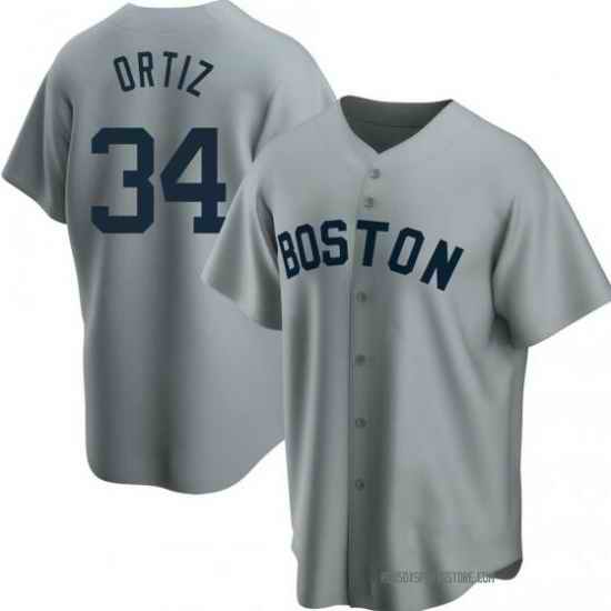 Men Boston Red Sox David Ortiz Gray Replica Road Cooperstown Collection Player Jersey->youth nba jersey->Youth Jersey