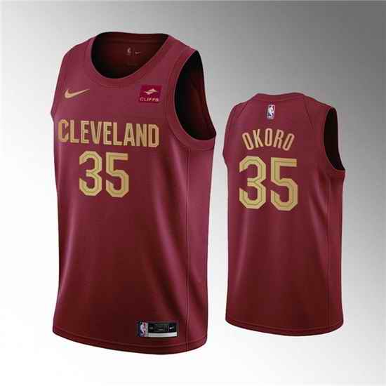 Men Cleveland Cavaliers #35 Isaac Okoro Wine Icon Edition Stitched Basketball Jersey->dallas mavericks->NBA Jersey