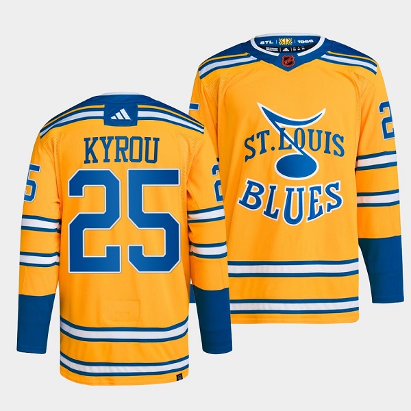 Men's St. Louis Blues #25 Jordan Kyrou Yellow 2022-23 Reverse Retro Stitched Jersey->youth nfl jersey->Youth Jersey