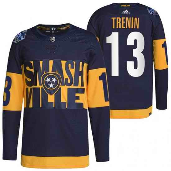 Men Nashville Predators #13 Yakov Trenin 2022 Navy Stadium Series Breakaway Player Stitched Jersey->nashville predators->NHL Jersey