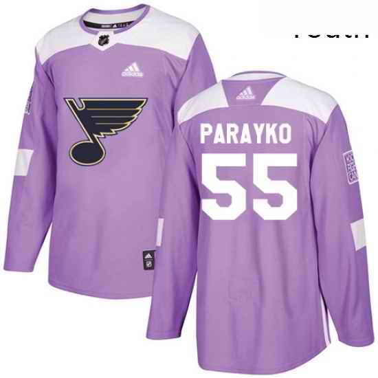 Youth Adidas St Louis Blues #55 Colton Parayko Authentic Purple Fights Cancer Practice NHL Jersey->youth nhl jersey->Youth Jersey