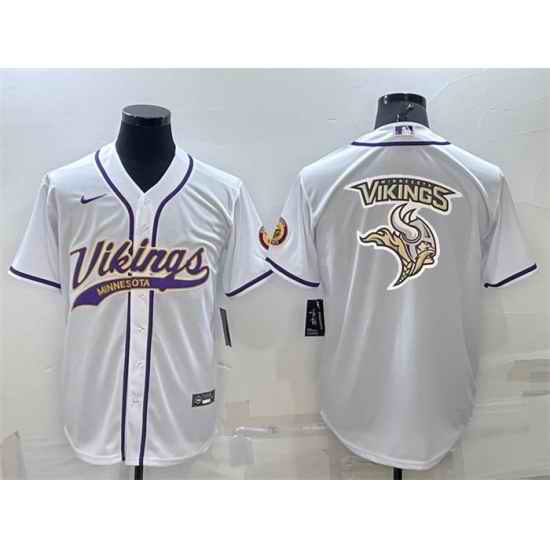 Men Minnesota Vikings White Team Big Logo With Patch Cool Base Stitched Baseball Jersey->pittsburgh steelers->NFL Jersey
