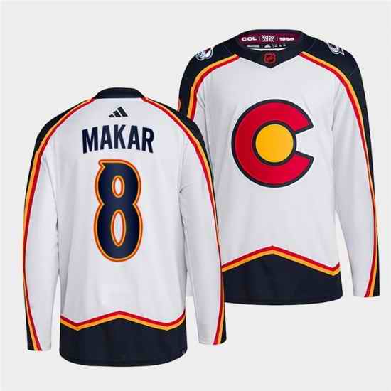 Men Colorado Avalanche #8 Cale Makar 2022 23 White Reverse Retro Stitched Jersey->calgary flames->NHL Jersey