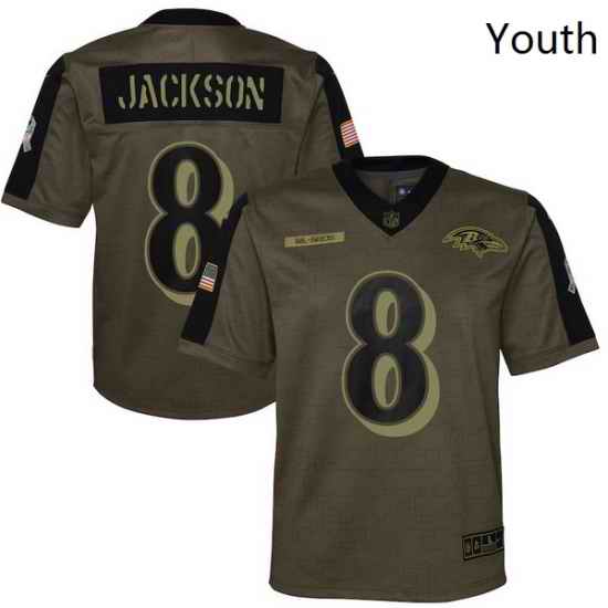 Youth Baltimore Ravens Lamar Jackson Nike Olive 2021 Salute To Service Game Jersey->women nfl jersey->Women Jersey