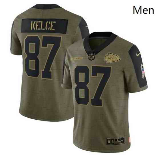 Men's Kansas City Chiefs Travis Kelce Nike Olive 2021 Salute To Service Limited Player Jersey->kansas city chiefs->NFL Jersey