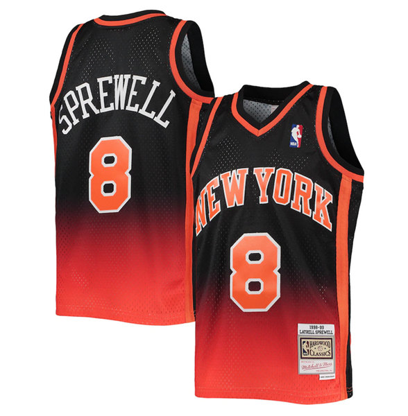Men's New Yok Knicks #8 Latrell Sprewell 1998/99 Orange/Black Throwback Stitched Jersey->minnesota timberwolves->NBA Jersey