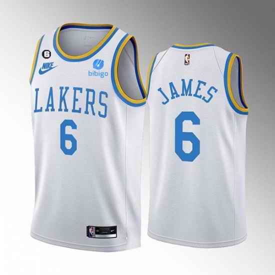 Men Los Angeles Lakers #6 LeBron James 2022 23 White Classic Edition No #6 Patch Stitched Basketball Jersey->los angeles lakers->NBA Jersey