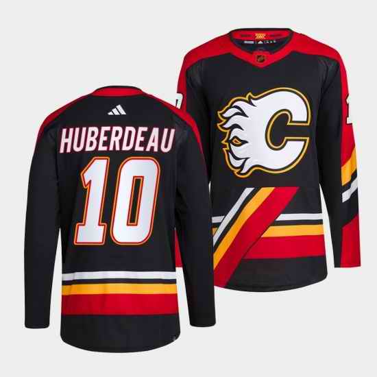 Men Calgary Flames #10 Jonathan Huberdeau Black 2022 23 Reverse Retro Stitched Jersey->calgary flames->NHL Jersey
