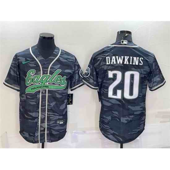 Men Philadelphia Eagles #20 Brian Dawkins Grey Camo With Patch Cool Base Stitched Baseball Jersey->philadelphia eagles->NFL Jersey