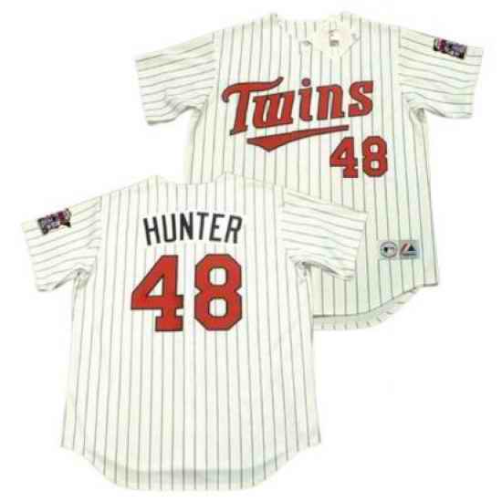 Men Twins Torii Hunter White Pinstripe Stitched MLB Jersey->atlanta braves->MLB Jersey