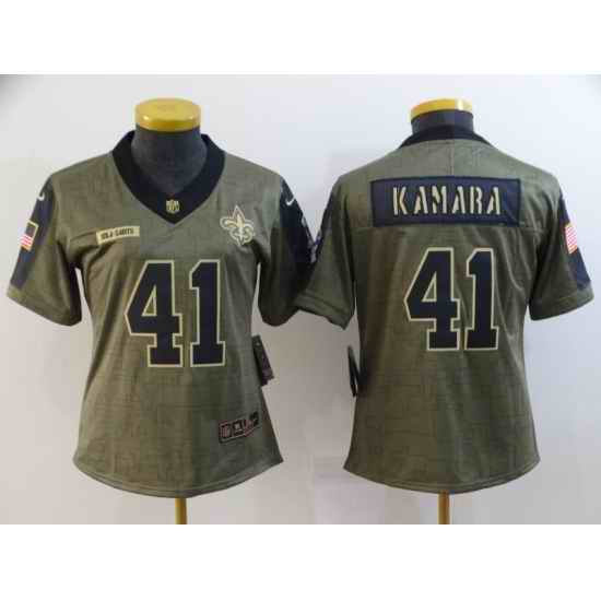 Women's New Orleans Saints #41 Alvin Kamara Nike Olive 2021 Salute To Service Limited Player Jersey->women nfl jersey->Women Jersey