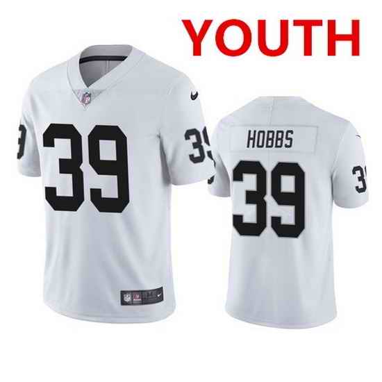 Youth las Vegas Raiders #39 Nate Hobbs white vapor limited jersey->youth nfl jersey->Youth Jersey