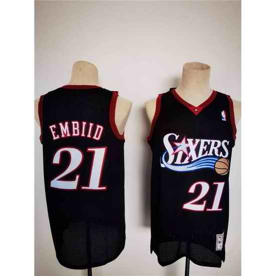 Men Philadelphia 76ers #21 Joel Embiid Mitchell Ness Black Classics Stitched Basketball Jersey->san antonio spurs->NBA Jersey