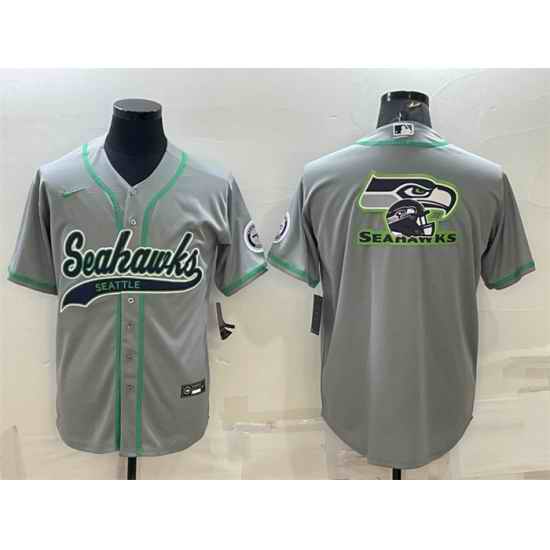 Men Seattle Seahawks Grey Team Big Logo With Patch Cool Base Stitched Baseball Jersey->seattle seahawks->NFL Jersey