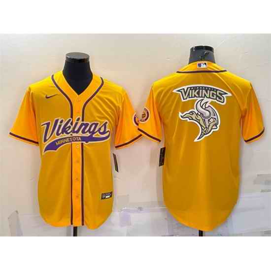 Men Minnesota Vikings Gold Team Big Logo With Patch Cool Base Stitched Baseball Jersey->pittsburgh steelers->NFL Jersey