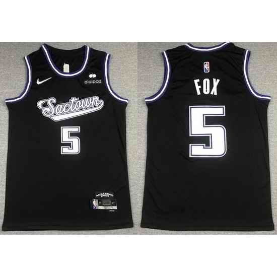 Men Sacramento Kings #5 De'Aaron Fox 2021 2022 Black City Edition 75th Anniversary Stitched Jersey->portland trail blazers->NBA Jersey