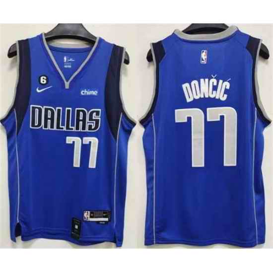 Men Dallas Mavericks 77 Luka Doncic Blue No #6 Patch Stitched Jersey->charlotte hornets->NBA Jersey