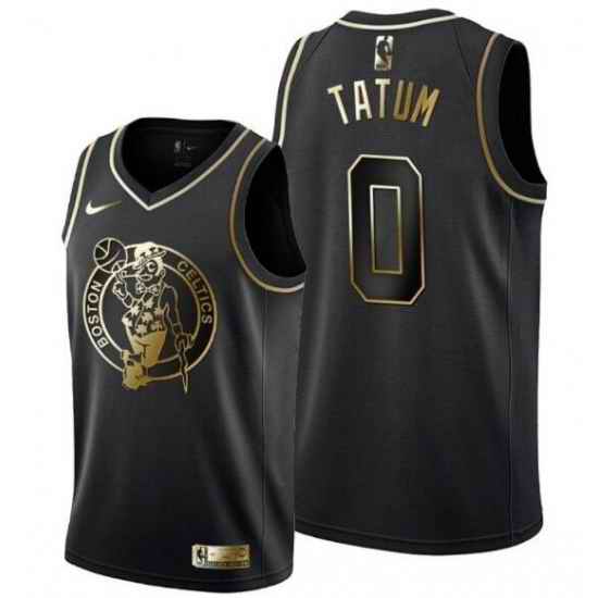 Men Boston Celtics #0 Jayson Tatum Black Gold Stitched Basketball Jersey->michigan wolverines->NCAA Jersey