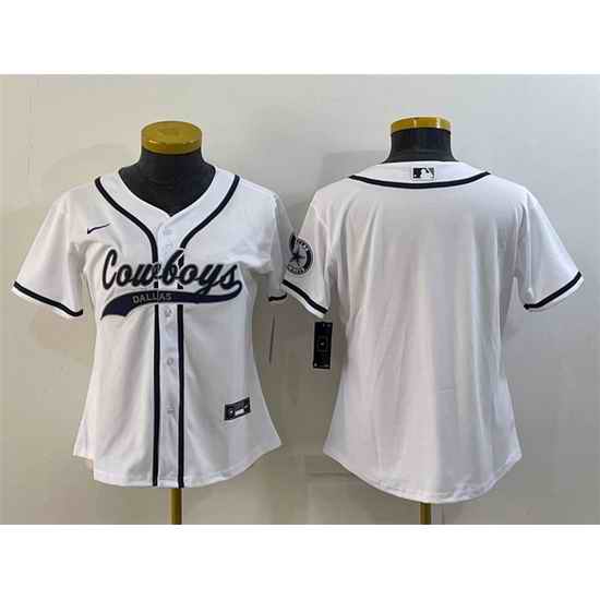 Women Dallas Cowboys Blank White With Patch Cool Base Stitched Baseball Jersey->women nfl jersey->Women Jersey