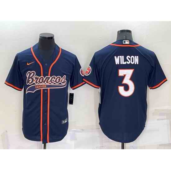 Men Denver Broncos #3 Russell Wilson Navy Cool Base Stitched Baseball Jersey->denver broncos->NFL Jersey