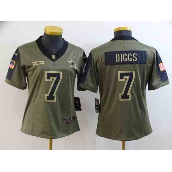Women's Dallas Cowboys #7 Trevon Diggs Nike Olive 2021 Salute To Service Limited Player Jersey->women nfl jersey->Women Jersey