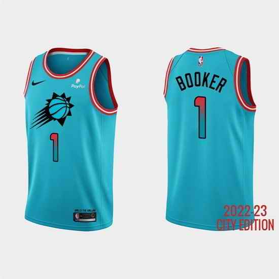 Men Phoenix Suns #1 Devin Booker 2022 23 Blue City Edition Stitched Basketball Jersey->new york knicks->NBA Jersey