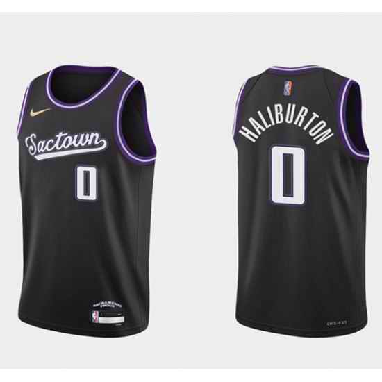 Men Sacramento Kings #0 Tyrese Haliburton 2021 22 Black 75th Anniversary City Edition Stitched Basketball Jersey->new york knicks->NBA Jersey