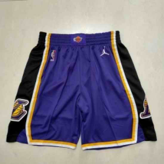Men Los Angeles Lakers Purple Throwback Shorts->nba shorts->NBA Jersey
