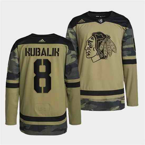 Men Chicago Blackhawks #8 Dominik Kubalik 2022 Camo Military Appreciation Night White Stitched jersey->carolina hurricanes->NHL Jersey