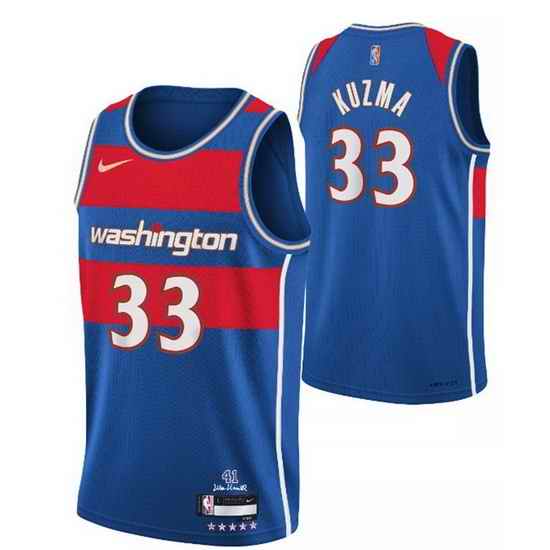 Men's Washington Wizards #33 Kyle Kuzma 75th Anniversary 2021 2022 Blue City Edition Swingman Stitched Jersey->washington wizards->NBA Jersey