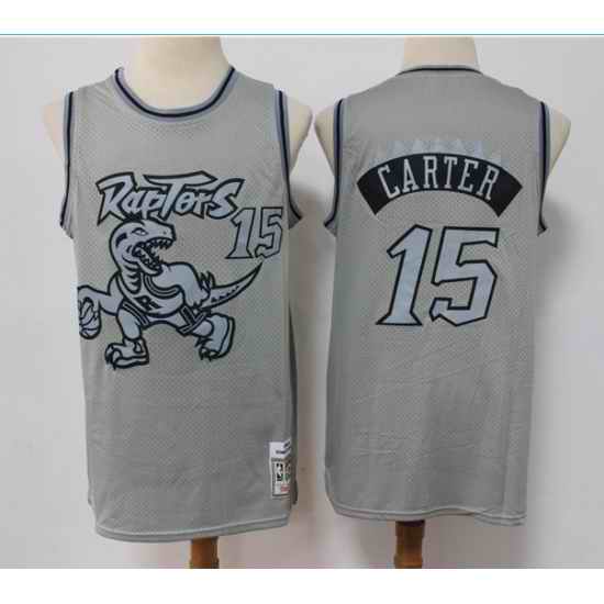 Men Toronto Raptors #15 Vince Carter Grey Throwback Stitched Basketball Jersey->charlotte hornets->NBA Jersey
