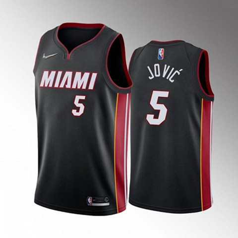 Men's Miami Heat #5 Nikola Jovic 2022 Black Icon Edition 75th Anniversary Stitched Basketball Jersey->miami heat->NBA Jersey