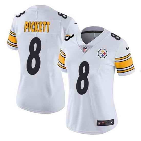 Women Pittsburgh Steelers #8 Kenny Pickett White Vapor Untouchable Limited Stitched Jersey 28Run Small 2->women nfl jersey->Women Jersey
