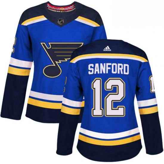 Womens Adidas St Louis Blues #12 Zach Sanford Premier Royal Blue Home NHL Jersey->women nhl jersey->Women Jersey