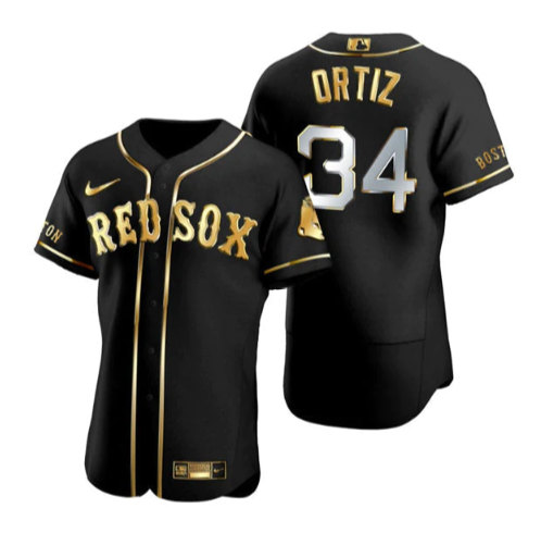 Men's Boston Red Sox #34 David Ortiz Black/Gold Flex base Stitched Baseball Jersey->boston red sox->MLB Jersey