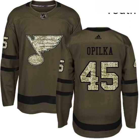 Youth Adidas St Louis Blues #45 Luke Opilka Premier Green Salute to Service NHL Jersey->youth nhl jersey->Youth Jersey