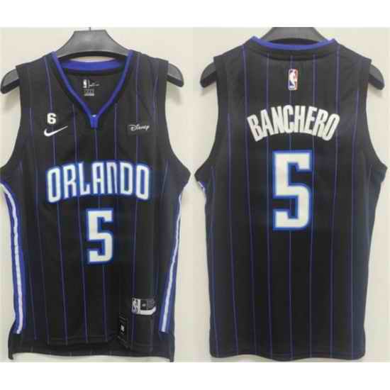 Men Orlando Magic #5 Paolo Banchero Black With No 6 Patch Icon Edition Stitched Swingman Jersey->new york knicks->NBA Jersey