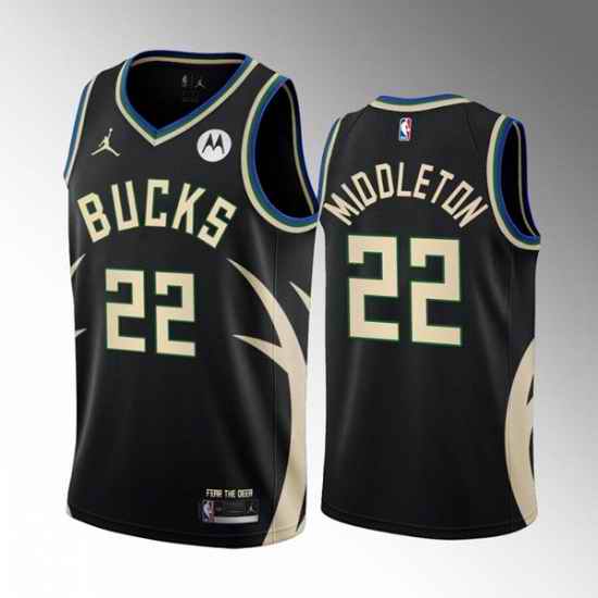 Men's Milwaukee Bucks #22 Khris Middleton 2022 #23 Black Statement Edition Stitched Basketball Jersey->anaheim ducks->NHL Jersey