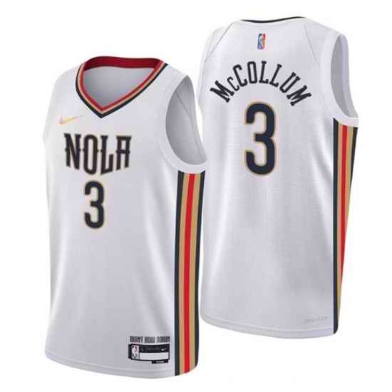 Men New Orleans Pelicans #3 C J  McCollum 2021 22 White City Edition 75th Anniversary Stitched Jerse->chicago bulls->NBA Jersey