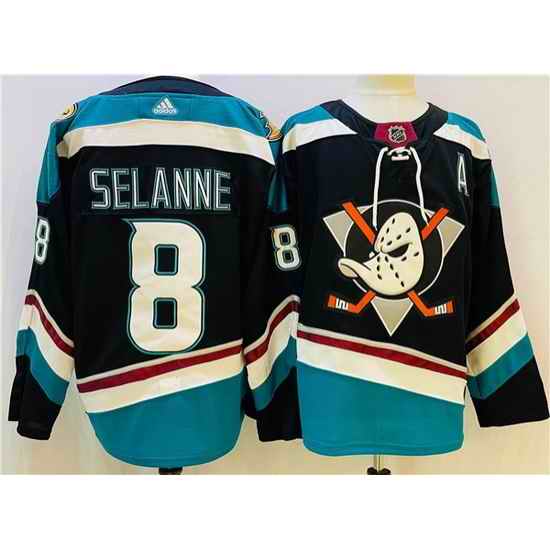 Men Anaheim Ducks #8 Teemu Selanne Black Teal Stitched Jersey->arizona coyotes->NHL Jersey