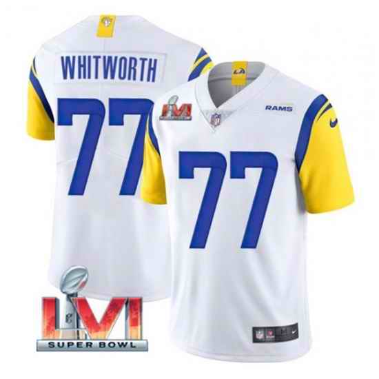 Nike Los Angeles Rams #77 Andrew Whitworth White 2022 Super Bowl LVI Vapor Limited Jersey->los angeles rams->NFL Jersey