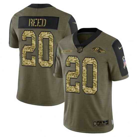 Men Baltimore Ravens #20 Ed Reed 2021 Salute To Service Olive Camo Limited Stitched Jersey->baltimore ravens->NFL Jersey