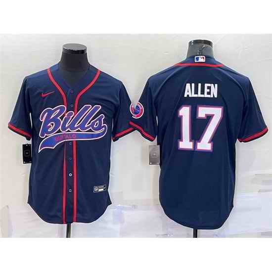 Men Buffalo Bills #17 Josh Allen Navy With Patch Cool Base Stitched Baseb->buffalo bills->NFL Jersey