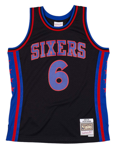 Men's Philadelphia 76ers #6 Julius Erving 1976-77 Black Mitchell & Ness Swingman Stitched Jersey->new york knicks->NBA Jersey
