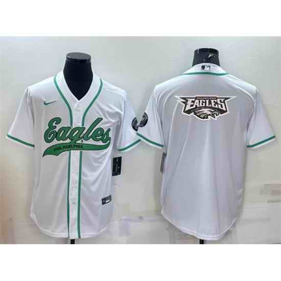 Men Philadelphia Eagles White Team Big Logo With Patch Cool Base Stitched Baseball Jersey->pittsburgh steelers->NFL Jersey