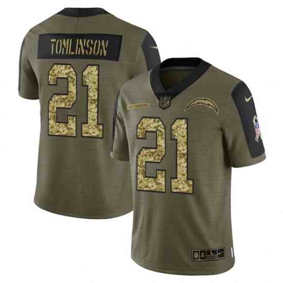 Men Los Angeles Chargers #21 LaDainian Tomlinson 2021 Salute To Service Olive Camo Limited Stitched Jersey->los angeles chargers->NFL Jersey