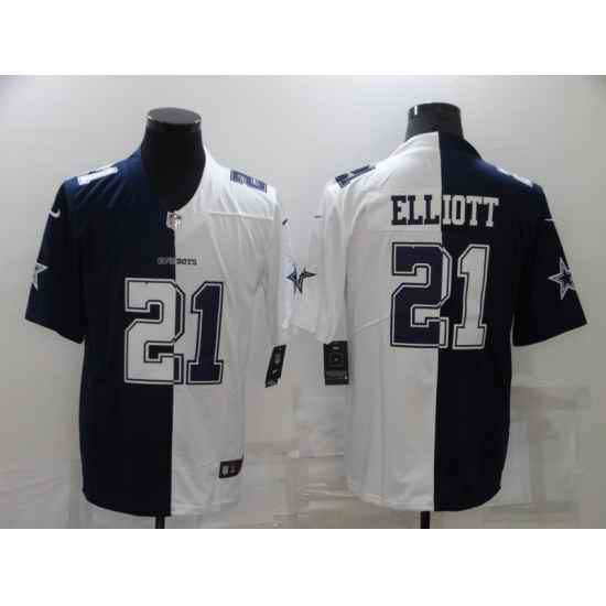 Men Nike Dallas Cowboys #21 Ezekiel Elliott Blue White Split Limited Jersey->las vegas raiders->NFL Jersey